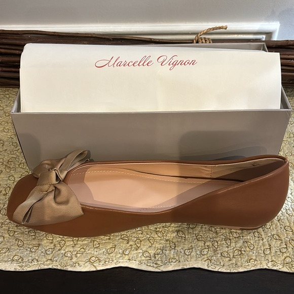 Women Olive Brown Ballet Flat Shoes with leather Bowknot Square-Toe. - Picture 5 of 7